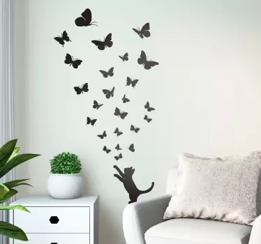 Cat Chasing Collection of Butterflies Sticker - TenStickers