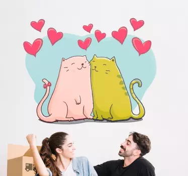 Cats and Hearts Wall Sticker - TenStickers