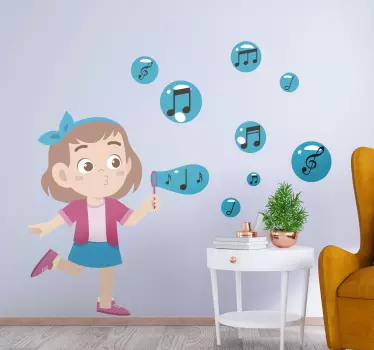 Child blowing notes illustration wall art - TenStickers