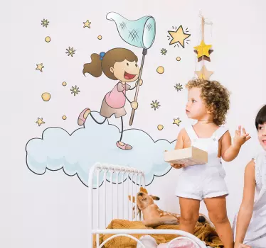 Child catching a star illustration wall art - TenStickers