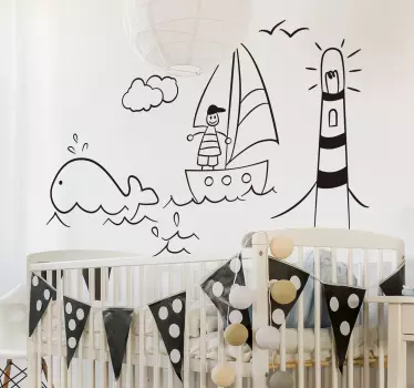child drawing beach  nautical wall sticker - TenStickers