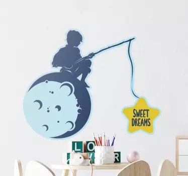 Child fishing moon wall stickers for kid - TenStickers