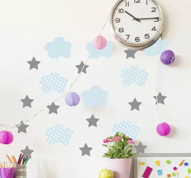Children clouds stars illustration wall art decal - TenStickers