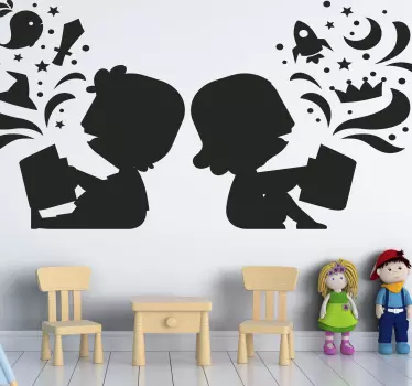 Children reading silhouette fairy tale wall decal - TenStickers