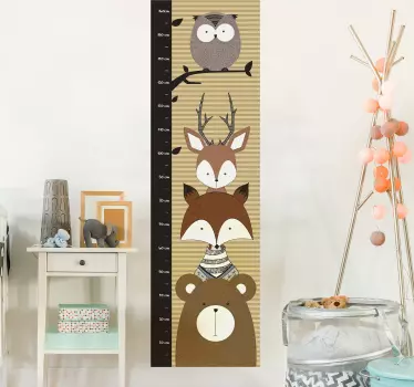 Children's animals meter height chart wall decal - TenStickers
