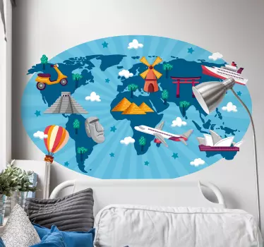 Children's world map travel world map wall decal - TenStickers