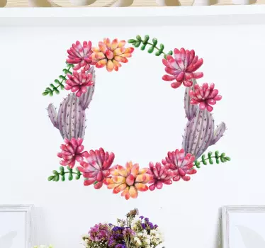 Circle Cactus Flower Wall Sticker - TenStickers