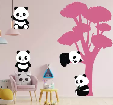 Climbing pandas on a tree wild animal sticker - TenStickers