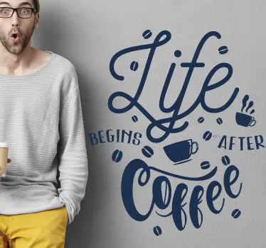 coffee cup silhouette with lettering text wall decal - TenStickers