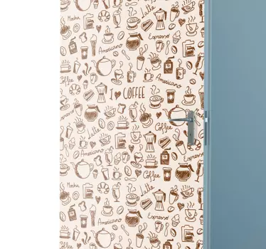 Coffee cups drawings glass door sticker - TenStickers