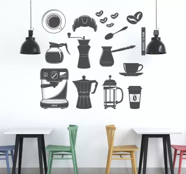 coffee set menu drink wall sticker - TenStickers