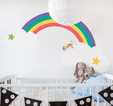 Cartoon color rainbow with clouds cartoon wall sticker - TenStickers