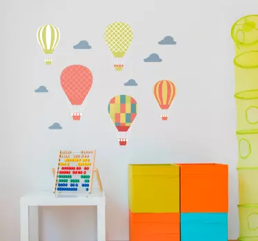 Air balloons and clouds cartoon wall decal - TenStickers