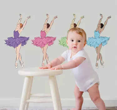Colorful ballet dancers illustration wall art - TenStickers