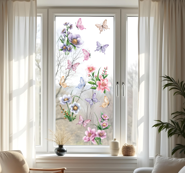 Colorful flowers and butterflies window sticker - TenStickers