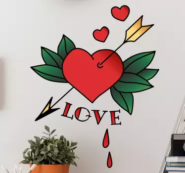 Arrow through heart with love text sticker - TenStickers