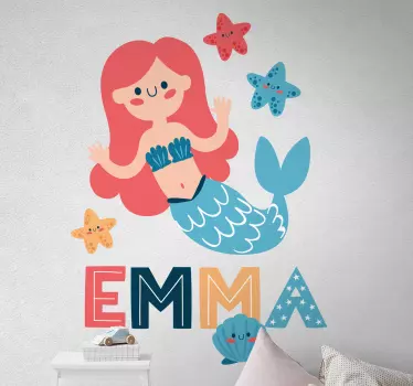 Colorful mermaid with name Kids Bedroom Wall Sticker - TenStickers