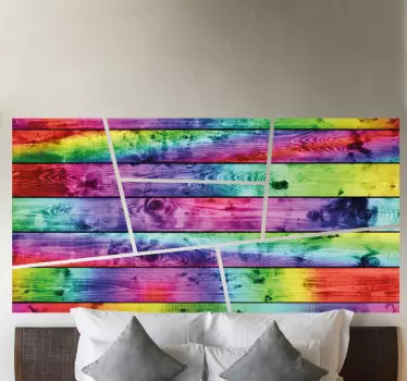 Colorful rainbow wooden planks headboard wall sticker - TenStickers