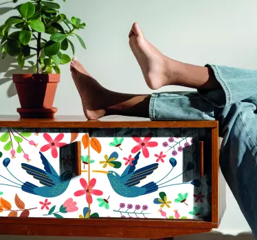 Colorful tenango plants and bird sticker - TenStickers