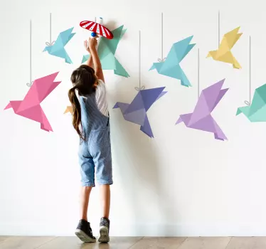 Colourful Origami Birds Animal Sticker - TenStickers