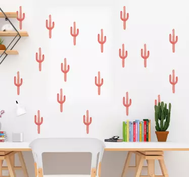 coral cactus print plant wall decal - TenStickers