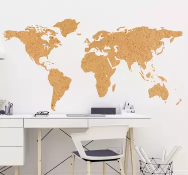 Cork imitation world map wall sticker - TenStickers