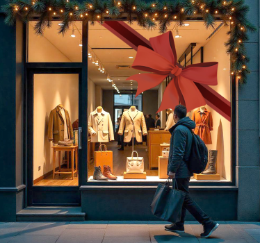 corner red ribbon shop window sticker - TenStickers