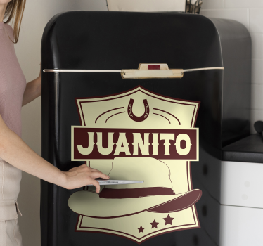 Cowboy hat with name fridge wrap decal - TenStickers