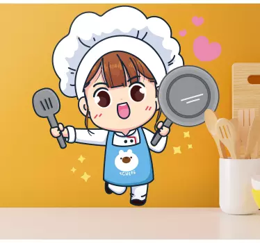 Cuisine wall sticker cheerful cooking character - TenStickers