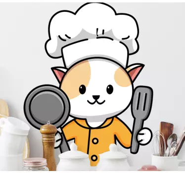 Cuisine wall sticker chef cat design - TenStickers