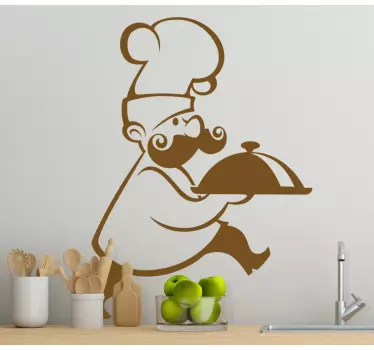 Cuisine wall sticker chef serving platter - TenStickers