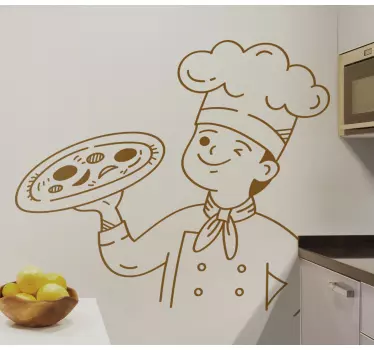 Cuisine wall sticker chef with pizza - TenStickers