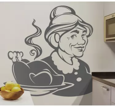 Cuisine wall sticker grandma cooking turkey - TenStickers