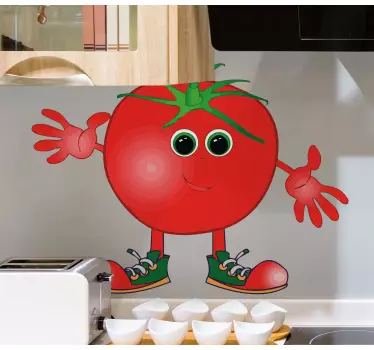 Cuisine wall sticker happy tomato character - TenStickers