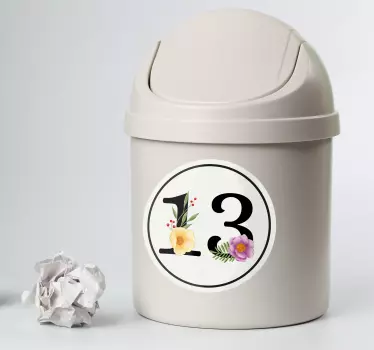 Custom number floral recycling decal for bin - TenStickers