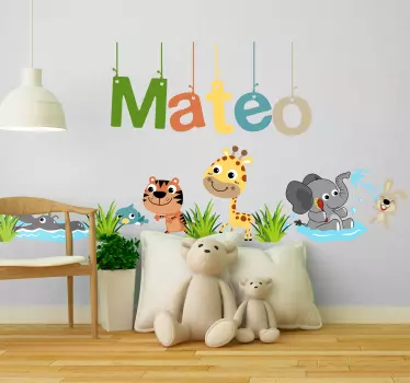 Customaizable name jungle animals text wall sticker - TenStickers