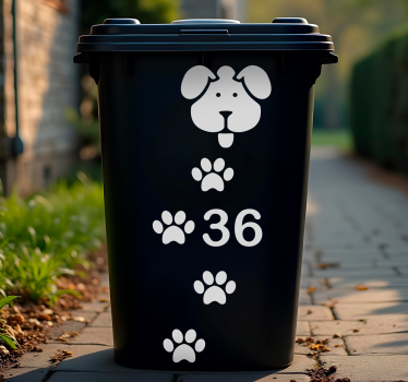 Customizable number Dog and dog paw print  Container decal - TenStickers