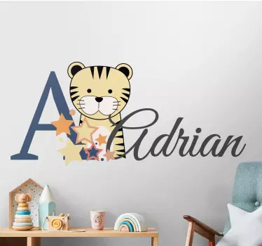 Nursery wall sticker baby tiger with name - TenStickers