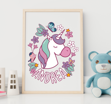 Unicorn and butterfly Personalised Sticker - TenStickers