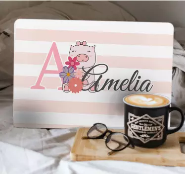 Laptop skin featuring personalized baby girl pig - TenStickers