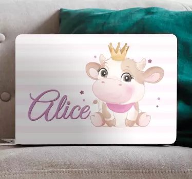 Laptop skin adorable cow with name - TenStickers