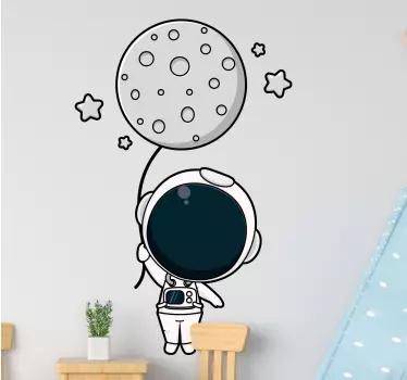 Cute astronaut and moon balloon illustration wall art - TenStickers