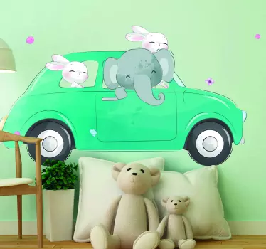 Cute bunnies in the car car decal - TenStickers