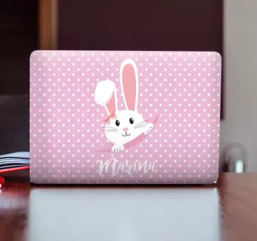 Laptop skin white bunny with name - TenStickers