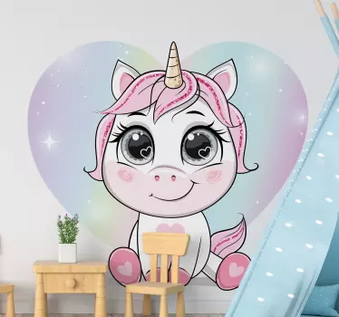 Cute cartoon unicorn love hearts fairy tale wall decal - TenStickers