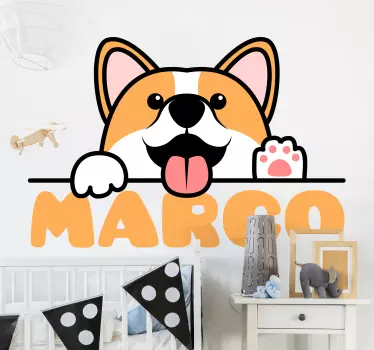 Cute corgi dog paw with name Kids Bedroom Wall Sticker - TenStickers
