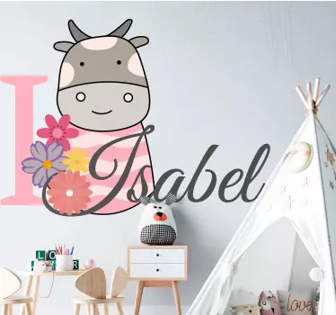 Nursery wall sticker baby cow with name - TenStickers