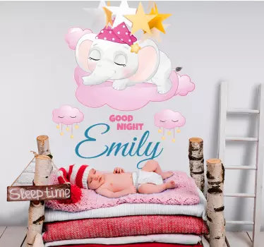 Cute elephant for girl with name baby wall sticker - TenStickers