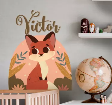 Cute fox for boy with name baby wall decal - TenStickers