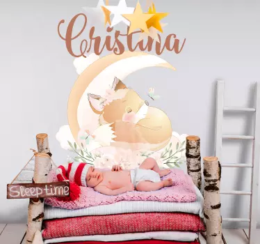 Cute fox for girl with name baby wall decal - TenStickers